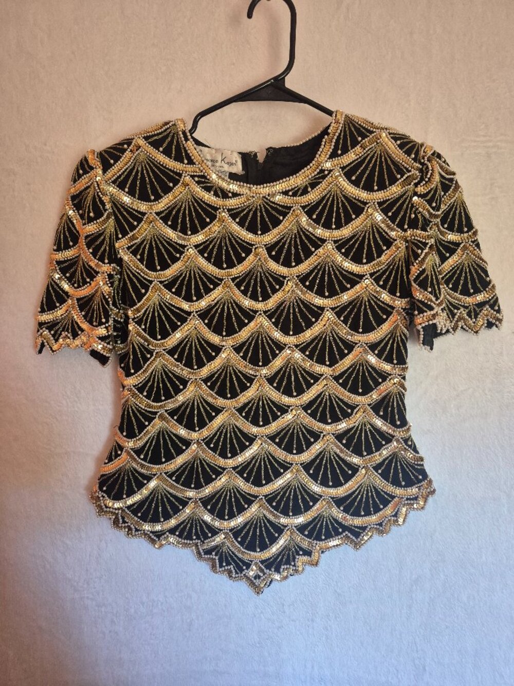 Laurence Kazar Vintage Beaded Sequin Top Art Deco Evening Blouse M Luxury